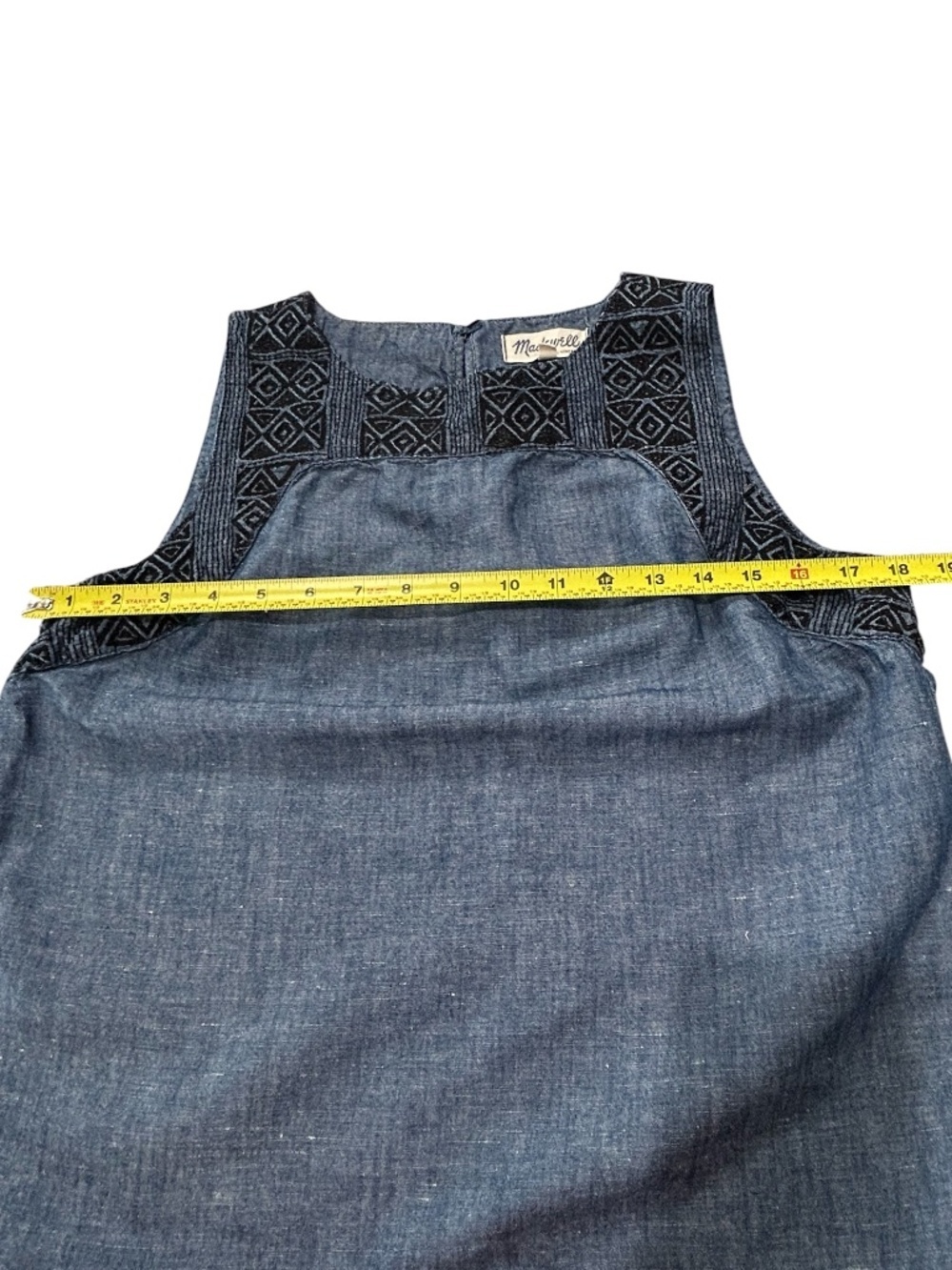Madewell Linen-Cotton Straight Hem Embroidered Top In Indigo Style A5641 Sz M - Picture 9 of 12
